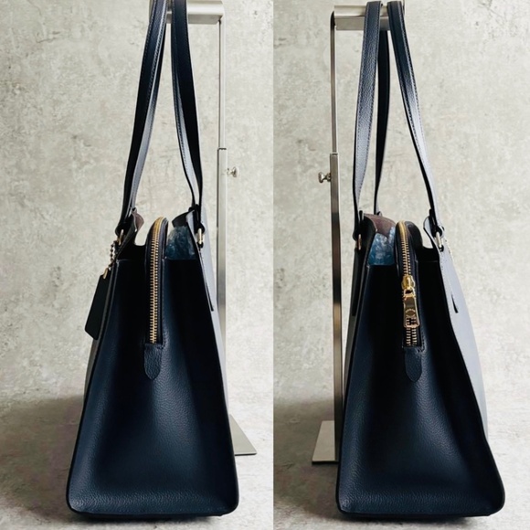 Authentic Coach Tatum Carryall Bag in Midnight / Oxblood / Gold Hardware - Picture 2 of 12